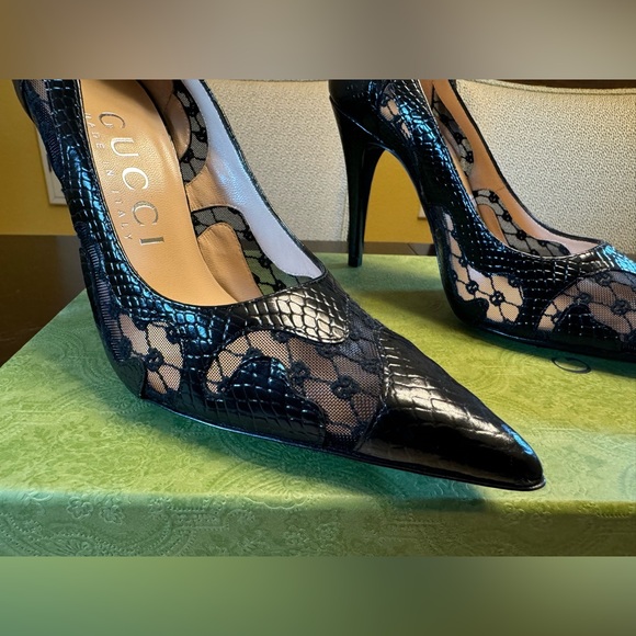 New Gucci Calf Leather Python Print GG Logo High Heels Shoes Size 37 / US 7 - Picture 3 of 16